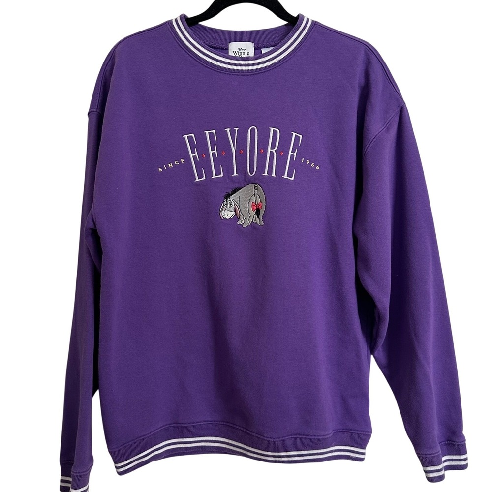 Disney Winnie the Pooh Eeyore Embroidered Ribbed Crewneck Sweatshirt Medium